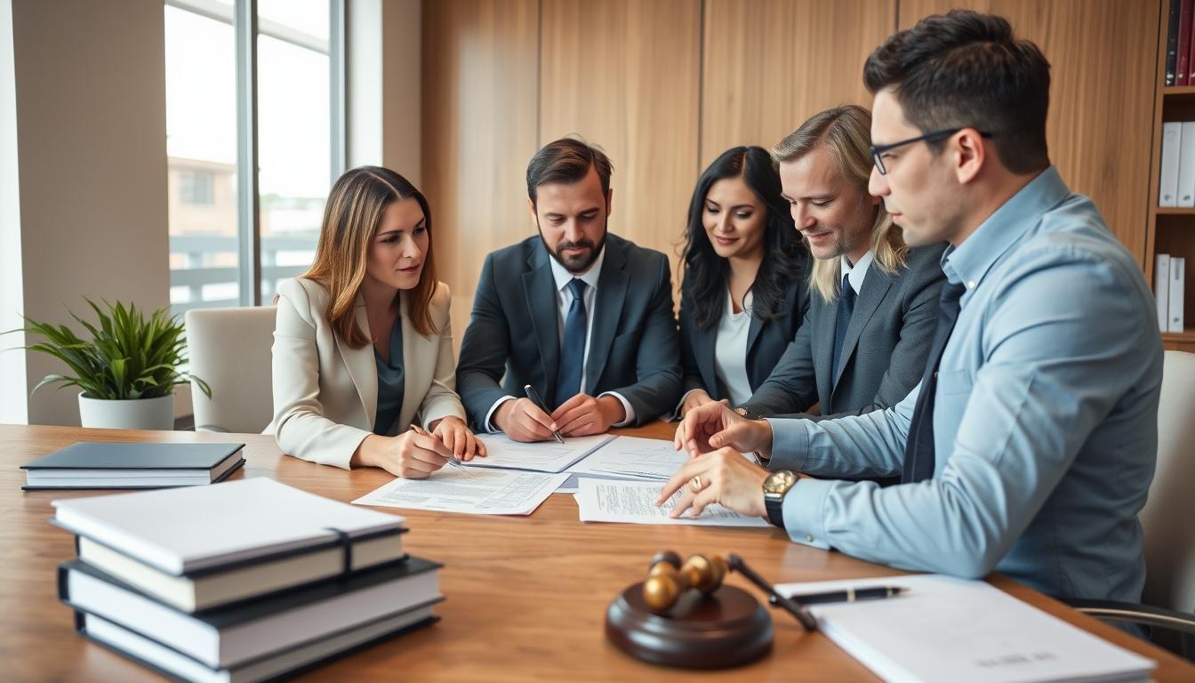 Family reviewing legal papers